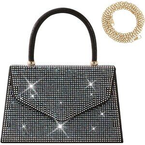Women's Black Evening Bag Clutch Purse Rhinestone Purse Sparkly Crossbody Bag